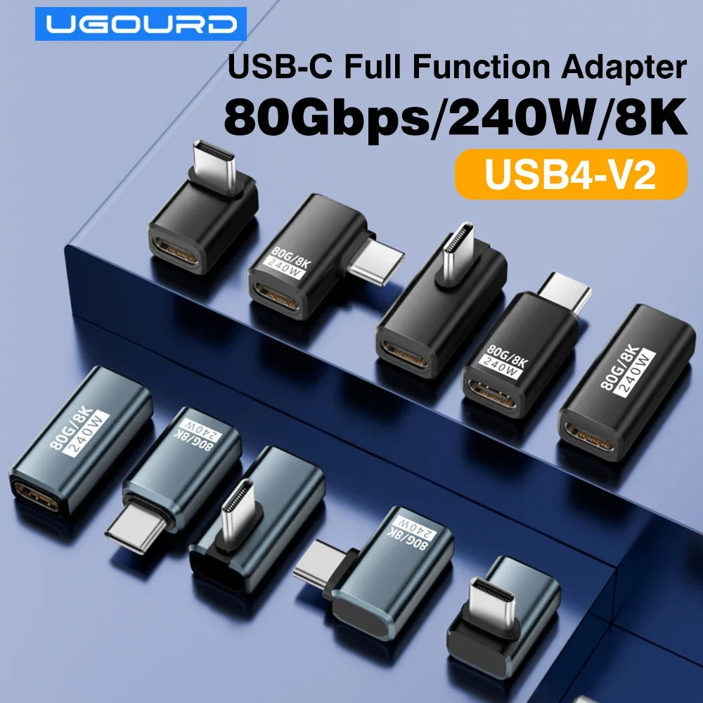 USB4 V2 90 Degree USB-C Angle Adapter | 80Gbps Thunderbolt 5/4/3 Elbow Connector