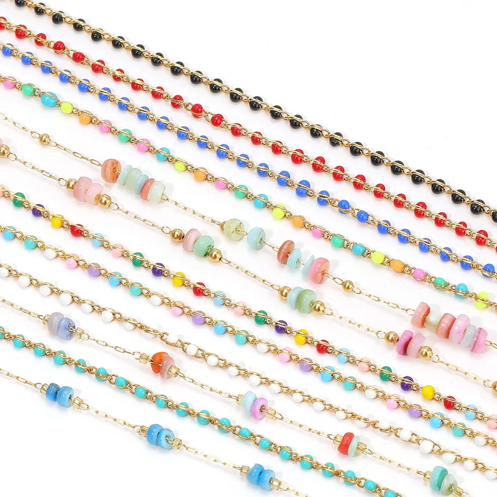 1 Meter Stainless Steel Enamel Beads Chain | DIY Jewelry Making Supplies
