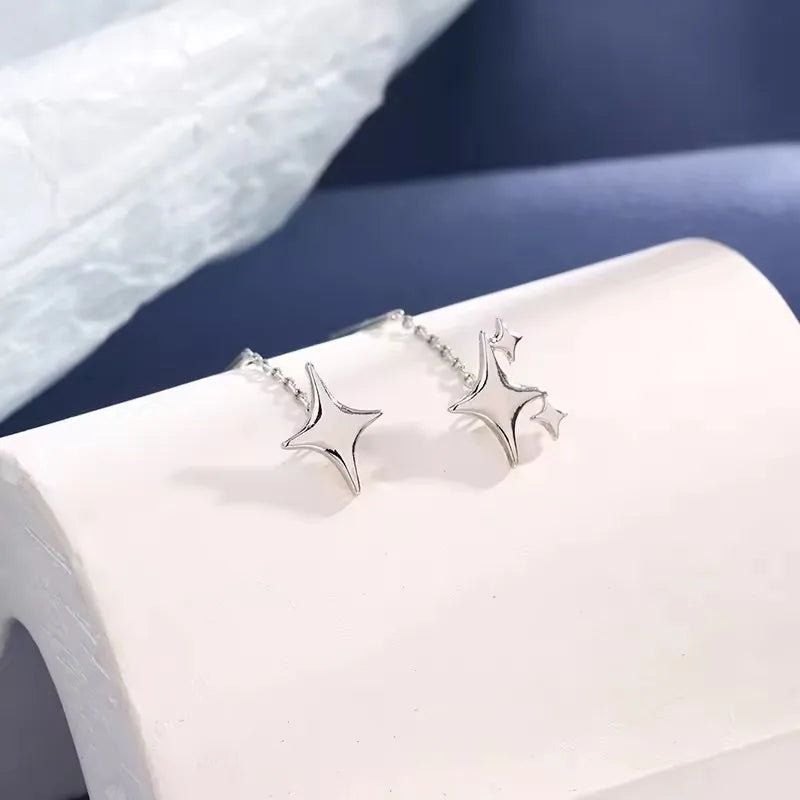 Star Thread Chain Drop Earrings | Trendy Korean Style Pendant Jewelry
