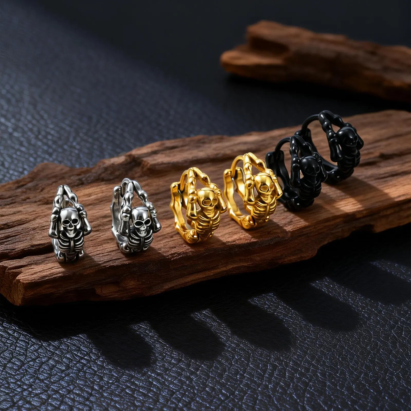 Punk Skeleton Hoop Earrings for Men | Never Fade Metal Huggies