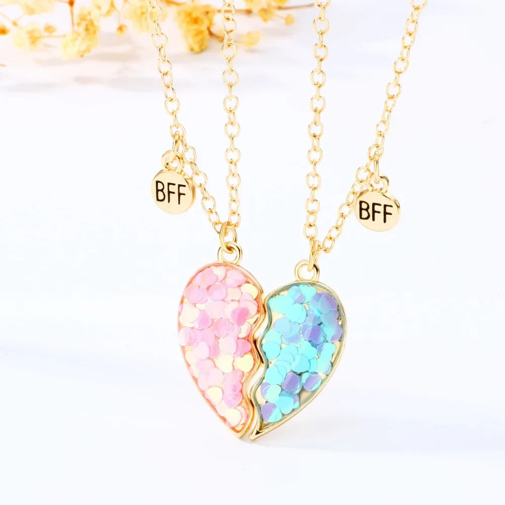 Broken Heart Best Friends Pendant Set | Magnetic Adjustable Lover Necklace for Women