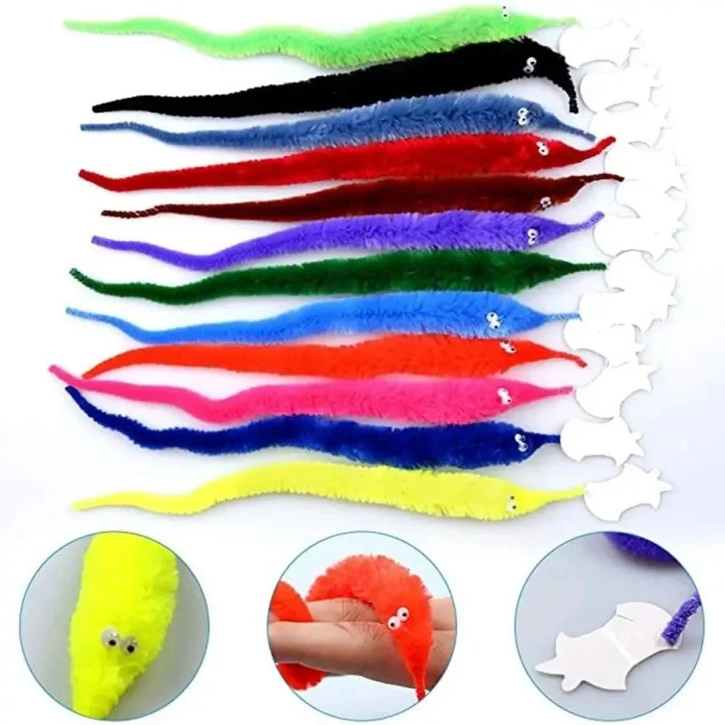 12Pcs Fuzzy Worm Magic Toys | Kids Magic Trick Set and Pet Interactive Toy