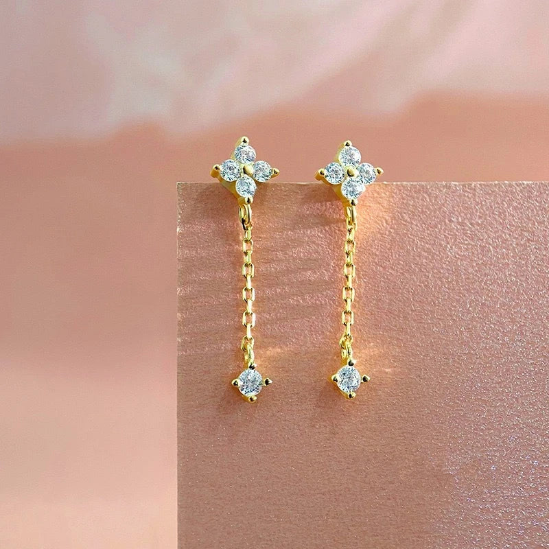 3PCS Stainless Steel Crown Chain Tassel Earring Set | Drop Flower Stud for Women