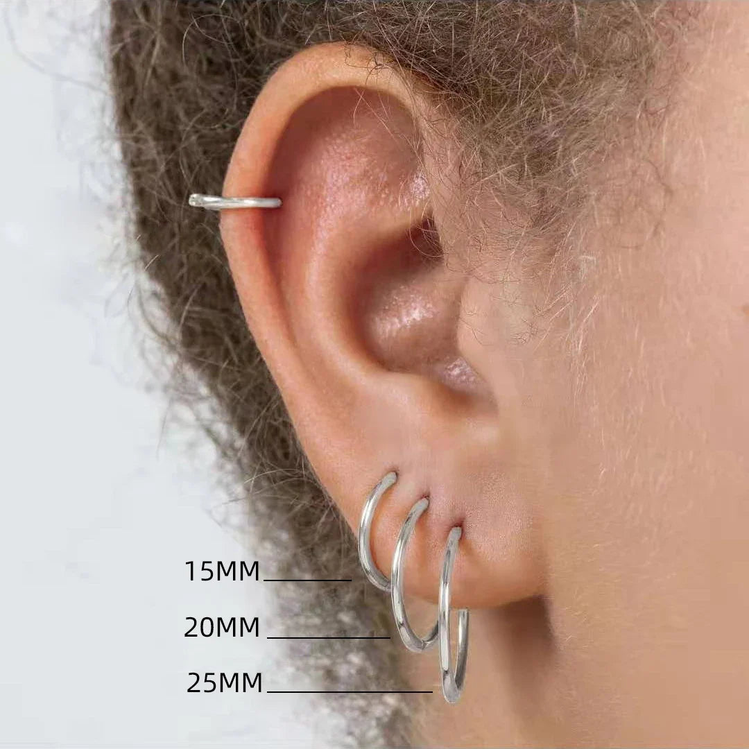 15/20/25mm Stainless Steel Hoop Earring Set | Silver Cartilage Huggie Earrings for Women and Men