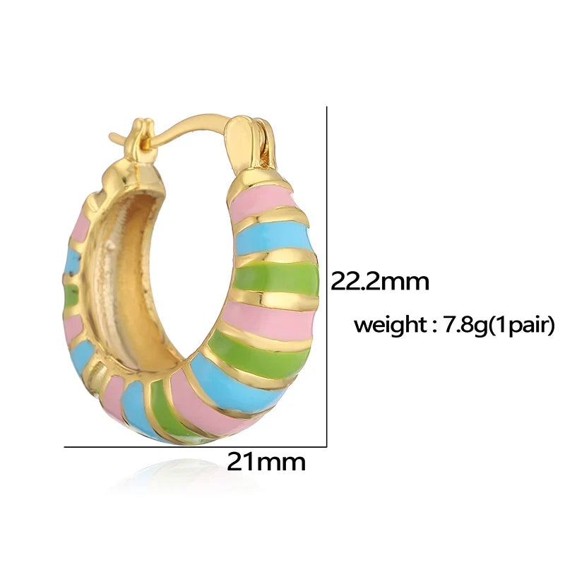 Enamel Drip Earrings with Stripes and Circles | Trendy Hoop Earrings for Women