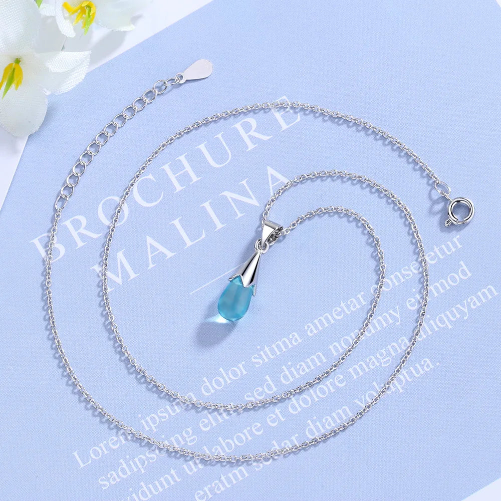 925 Sterling Silver Water Drop Crystal Pendant Necklace | Fine Jewelry Gift for Women