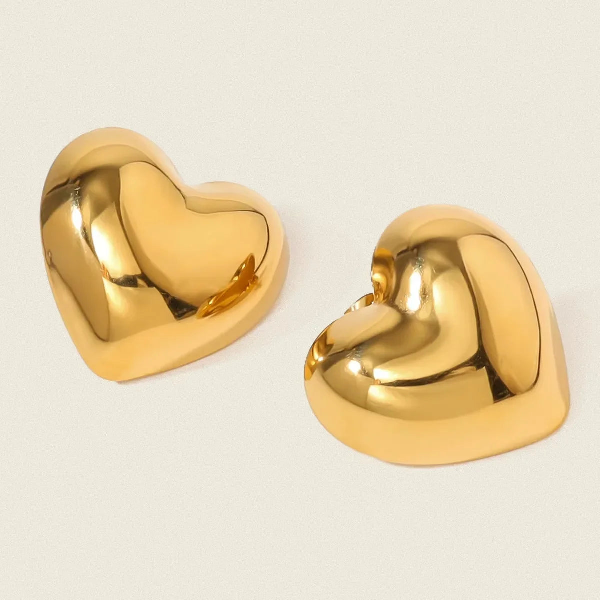 18K Gold Plated Stainless Steel Heart Stud Earrings | Smooth & Waterproof Jewelry Gift