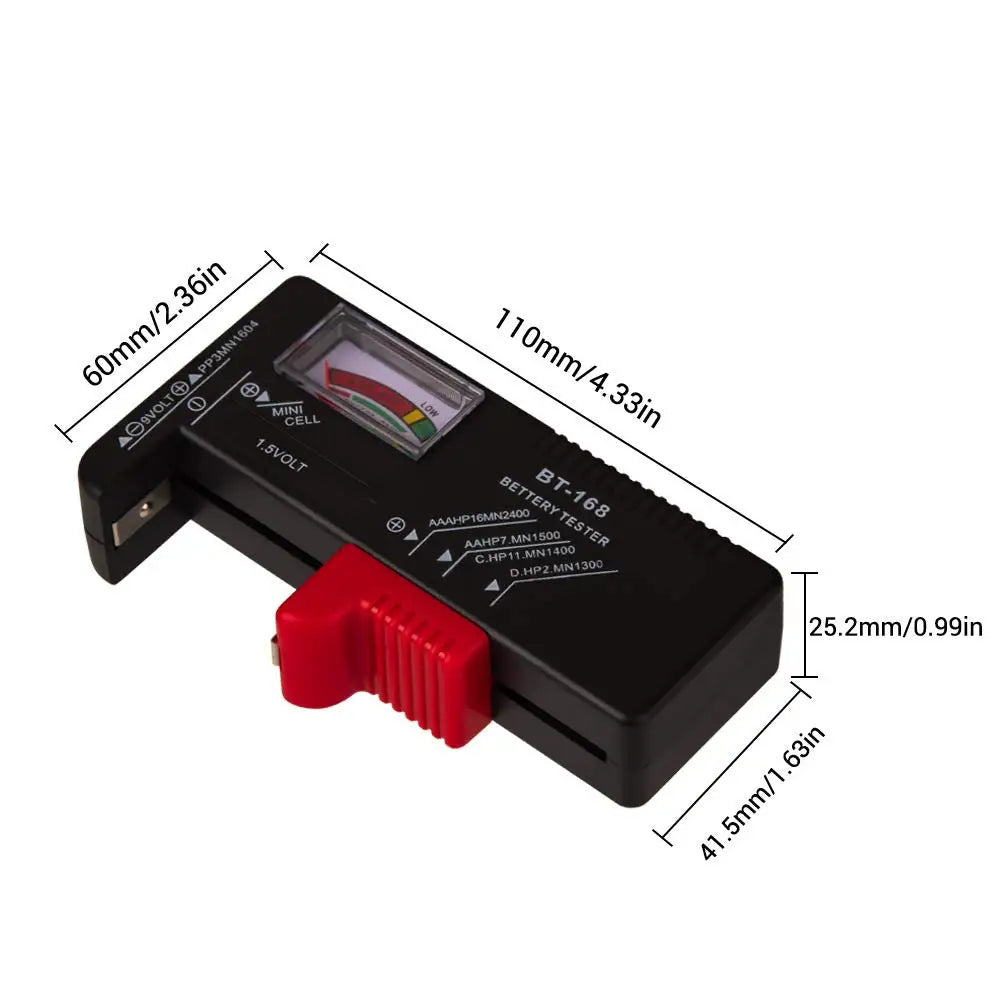 BT-168 Universal Battery Tester | Compact Household Power Meter for AA, AAA, C, D, 9V, and Button Cells