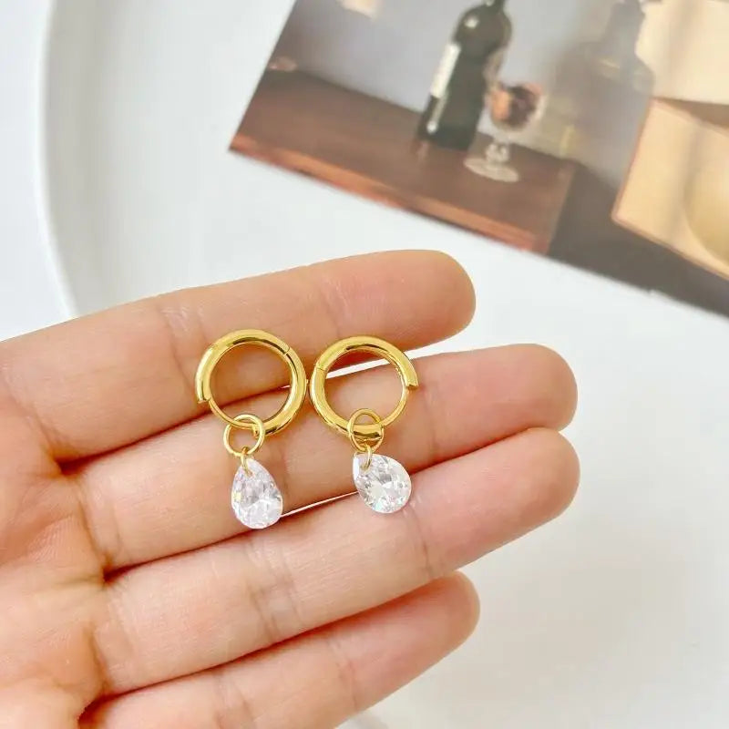 Stainless Steel Waterdrop Zircon Hoop Earrings | Fashion Jewelry for Women and Men