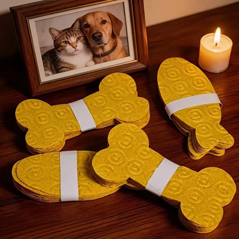 Yellow Fish-Shaped Pet Memorial Joss Paper | Ceremonial Funeral Money Notes for Dog Cat Loss Remembrance