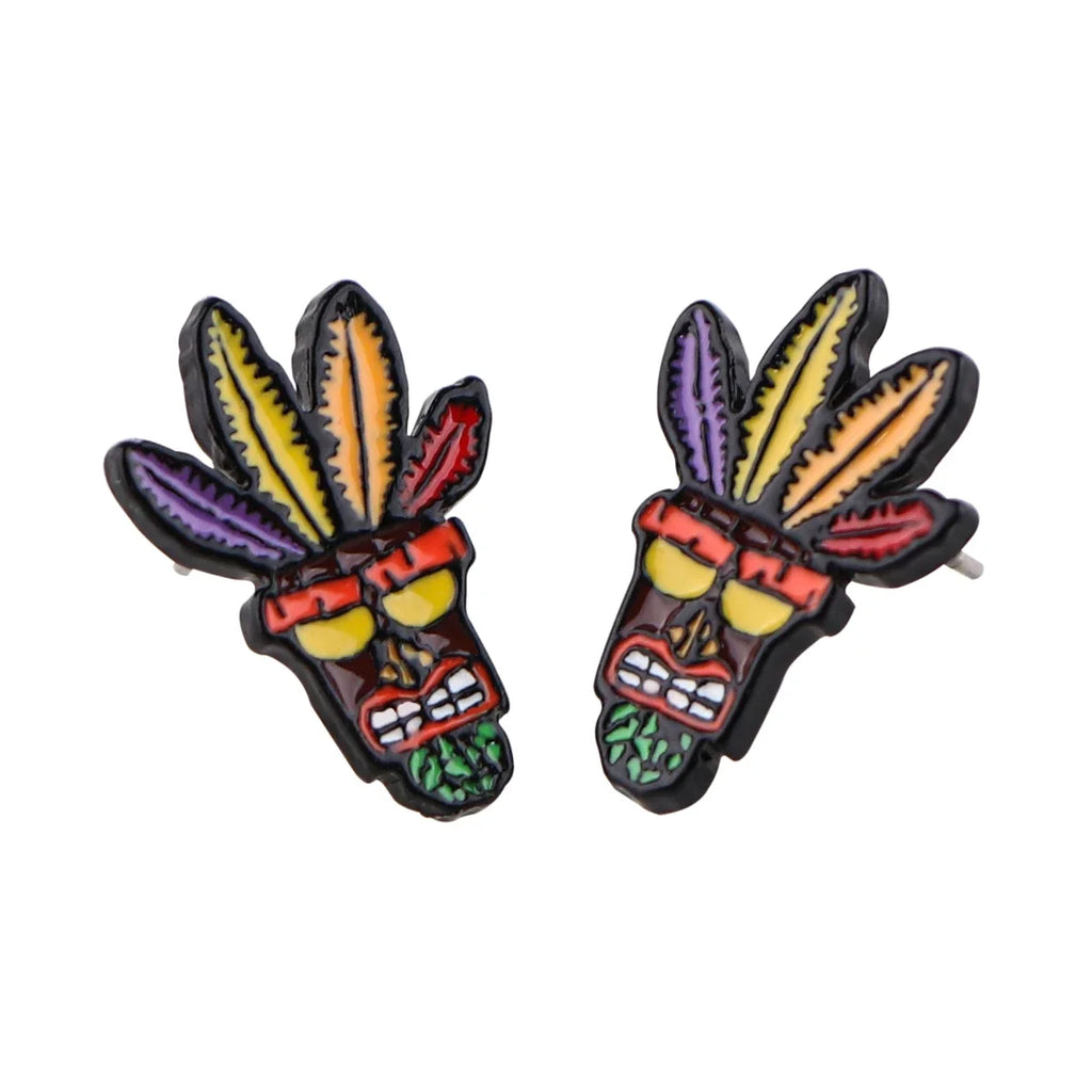 Cool Wolf Enamel Ear Studs | Stainless Steel Animal Earrings for Women