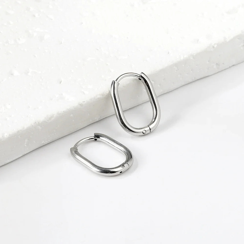 LUXUSTEEL Golden Plated Geometric Oval Hoop Earrings | Unisex Fashion Earrings