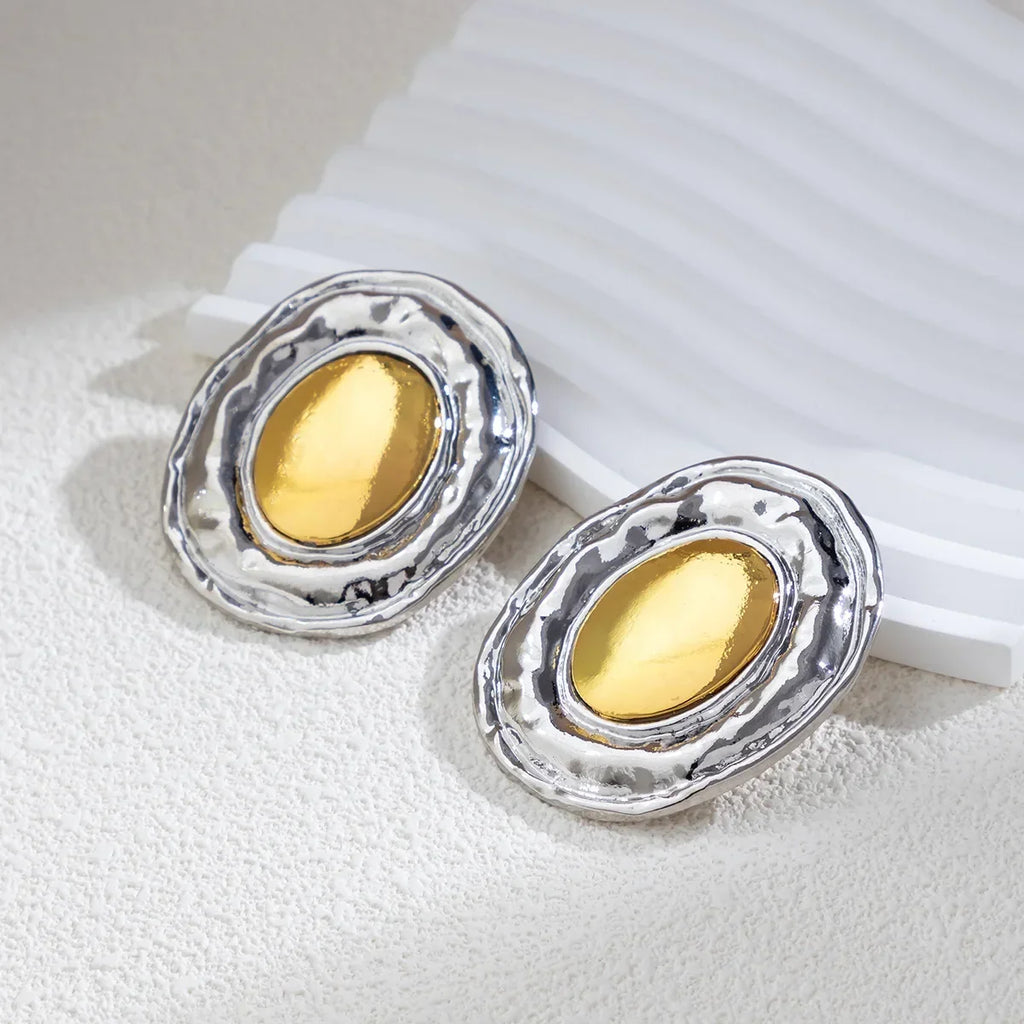 Oversize Glossy Round Circle Stud Earrings | Gold Plated Thick Hoop Jewelry