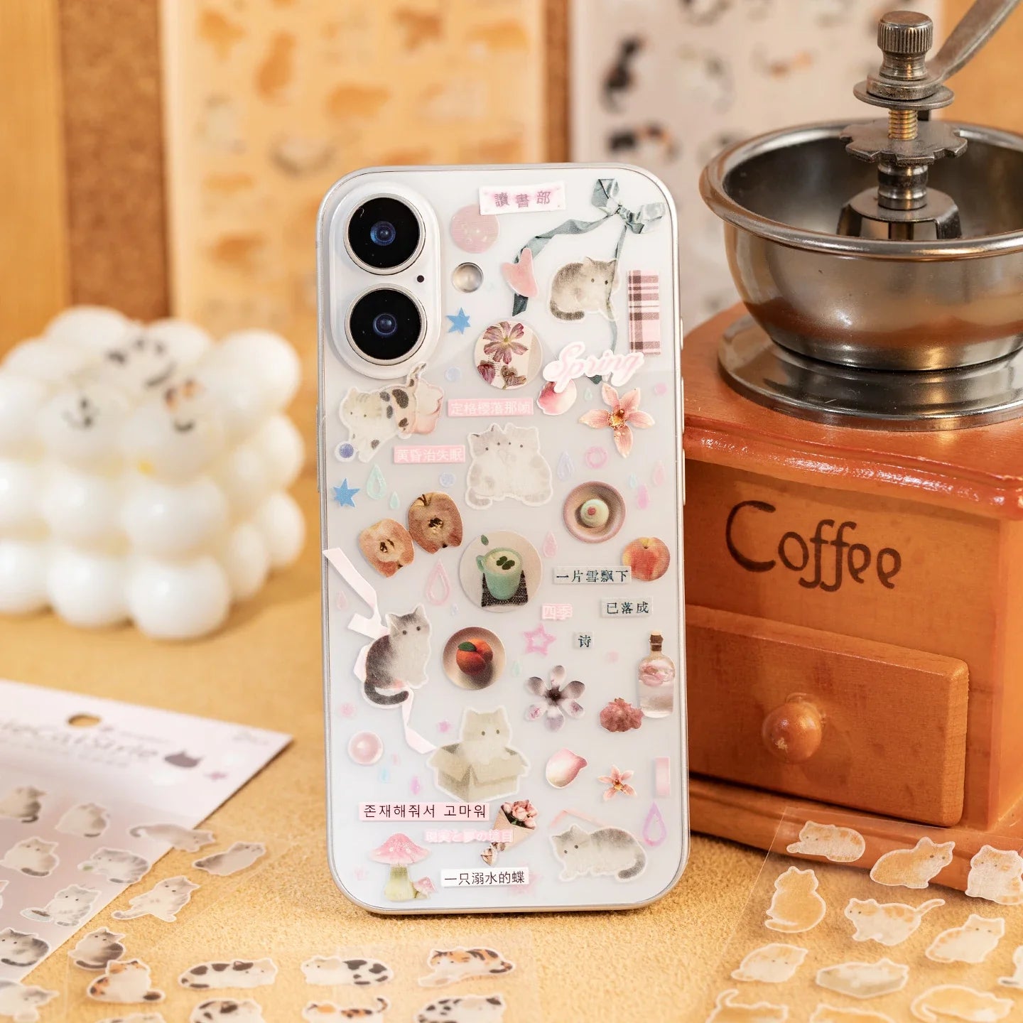Mr. Paper 4-Pack Fluffy Meetup Stickers | Waterproof Washi Cute Cat Decals for Journal and Phone Case
