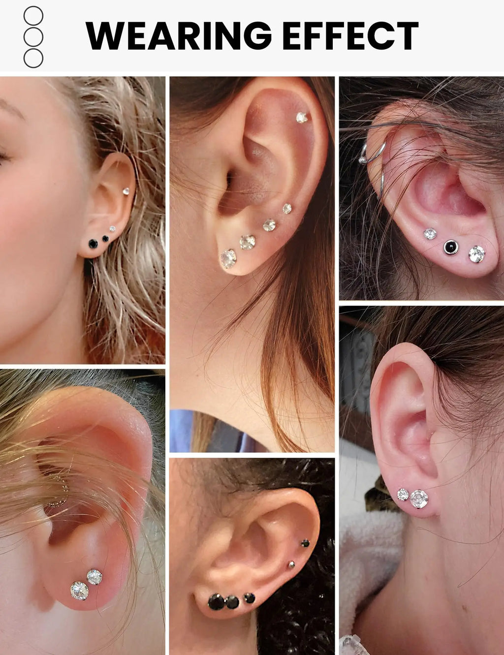 Stainless Steel Cubic Zirconia Stud Earrings Set | 12 Color Hypoallergenic Earrings for Sensitive Skin