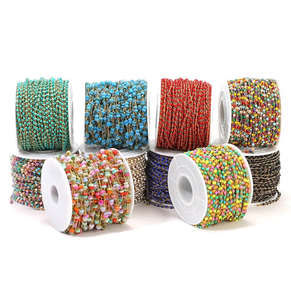1 Meter Stainless Steel Enamel Beads Chain | DIY Jewelry Making Supplies