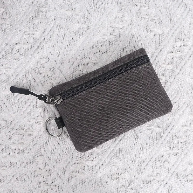 Canvas Mini Coin Wallet | Solid Color Zipper Key Bag