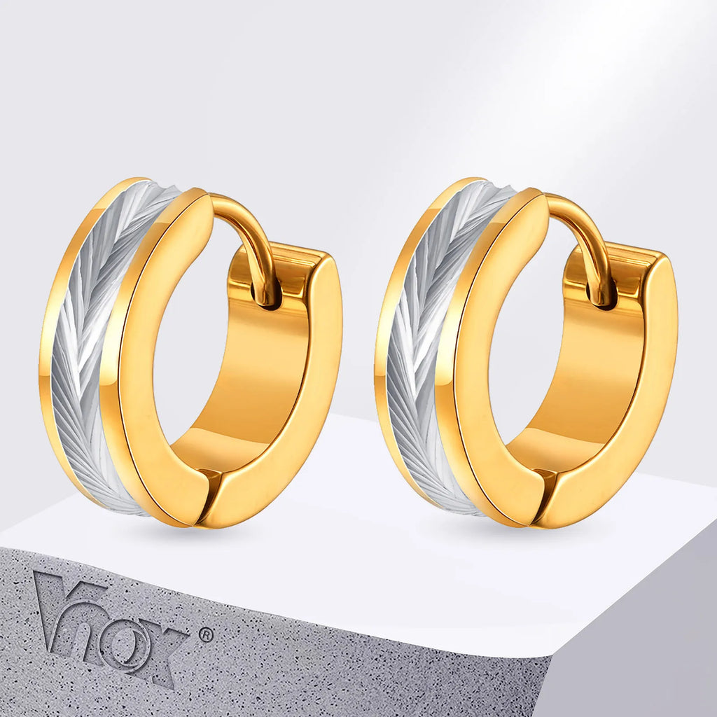 Vnox Stainless Steel Small Hoop Earrings for Men Women | Stylish Two-Tone Metal Huggies
