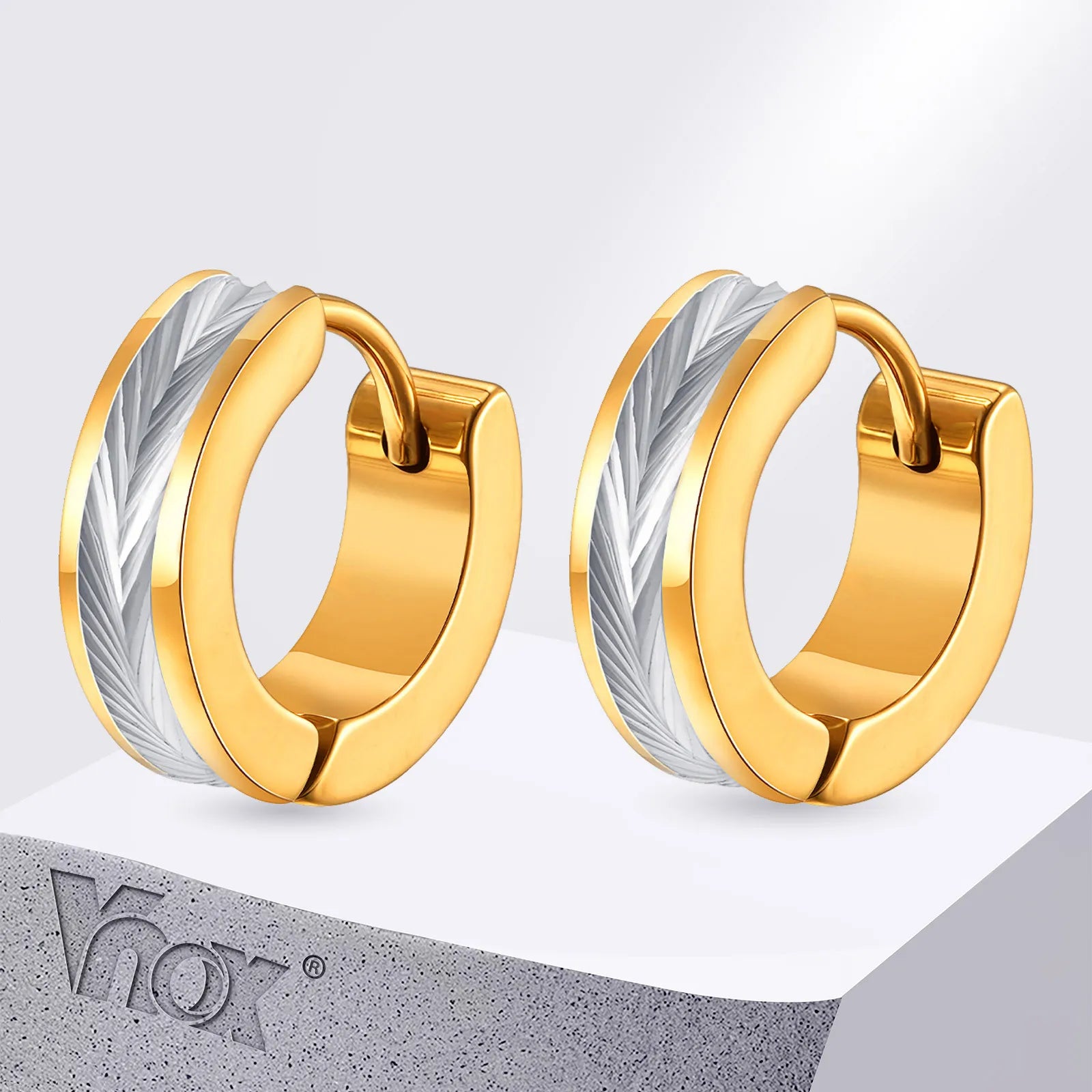 Vnox Stainless Steel Small Hoop Earrings for Men Women | Stylish Two-Tone Metal Huggies