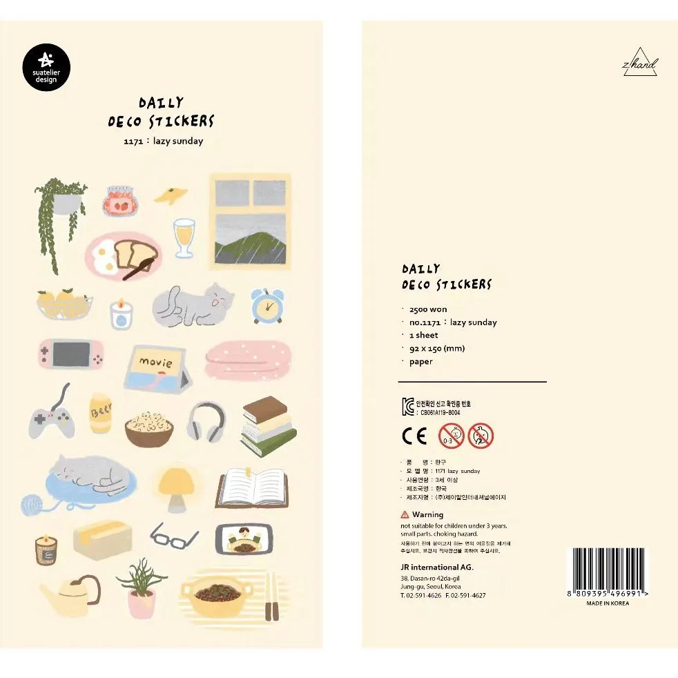 Korean Import Suatelier Lazy Sunday Stickers | Cute Scrapbooking and DIY Journal Decor
