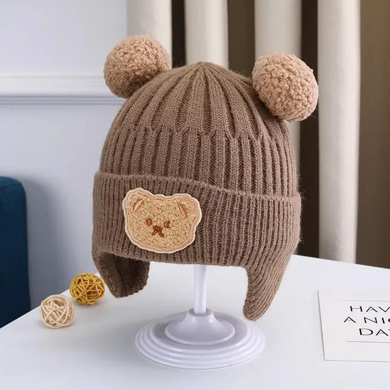 Baby Bear Ear Protection Hat | Winter Thickened Warm Knitted Hat for Children