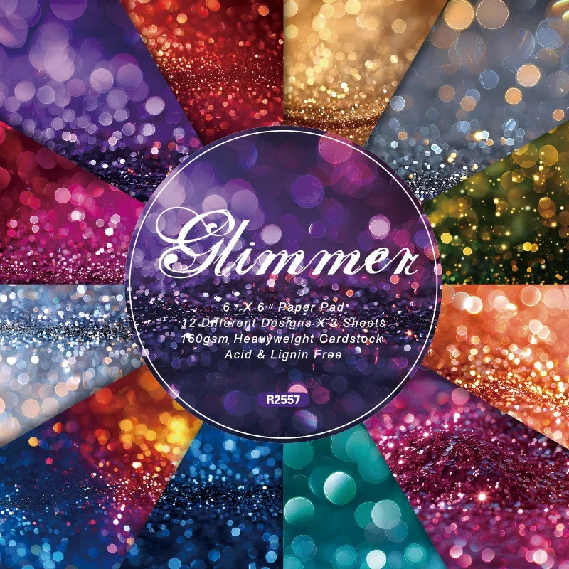 24 Sheets 6"x6" Glimmer Colorful Paper Pad | Decorative Scrapbook & Card Making Paper