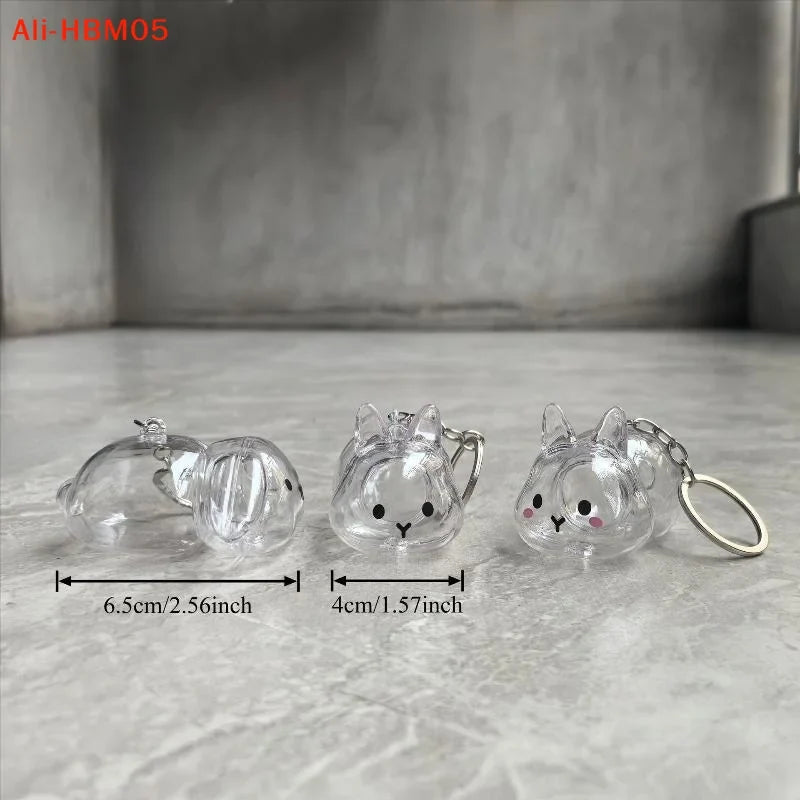 Transparent Rabbit Fur Storage Box Keychain | Pet Memorial Keepsake