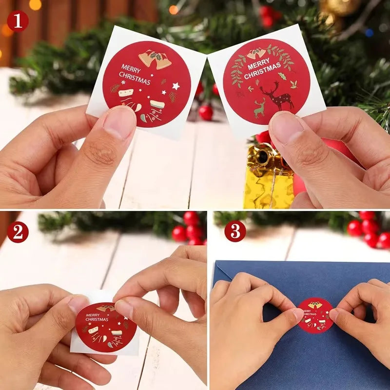 Merry Christmas Stickers | Round Roll Sticker Pack for Gift Wrapping and DIY Crafts