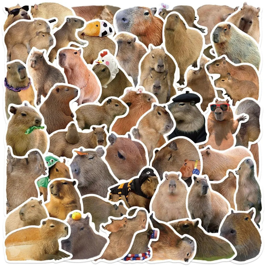 50Pcs Cartoon Capybara Graffiti Stickers | Waterproof Decals for Guitars, Laptops, and Luggage