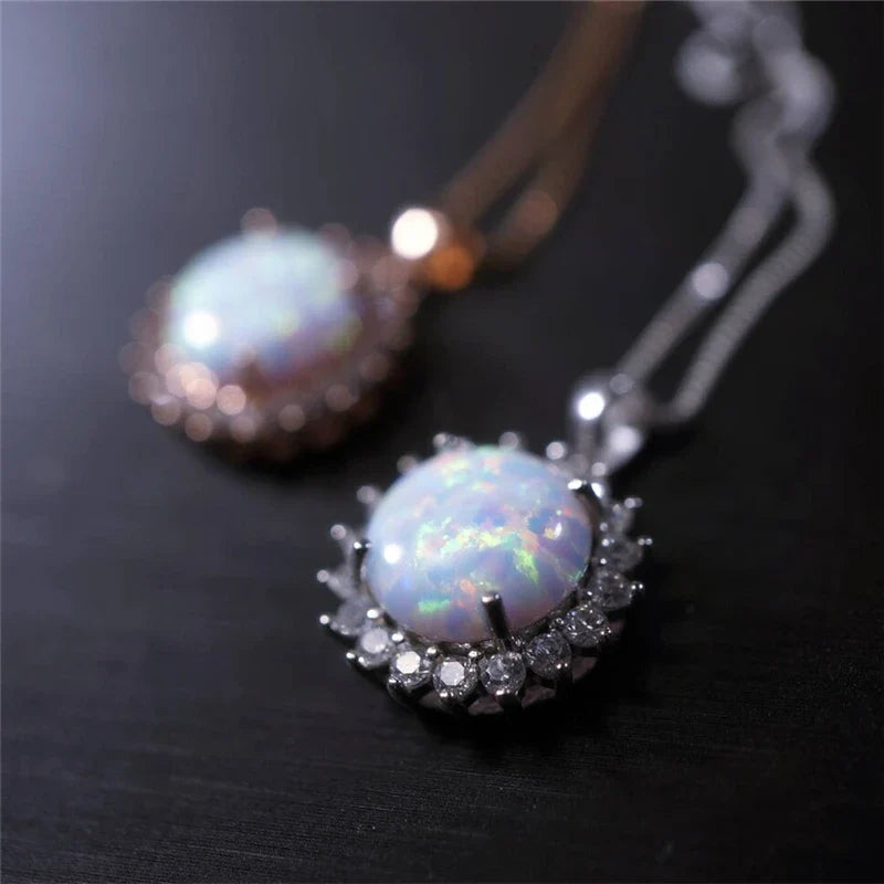 Fashion Sunflower Pendant Necklace | Rose Gold Crystal Zircon Imitation Opal Jewelry