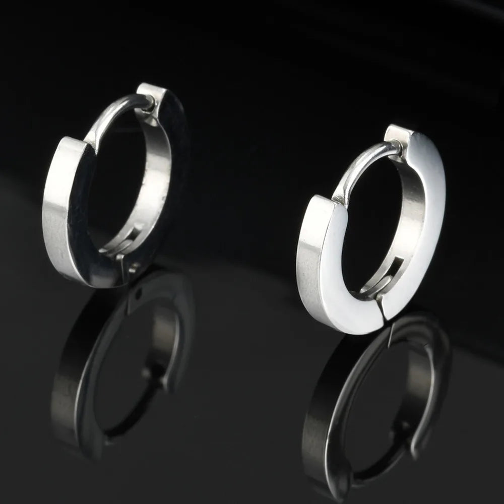 Vnox Small Hoop Huggie Earrings | Glossy Stainless Steel Minimalist Earrings for Women and Men