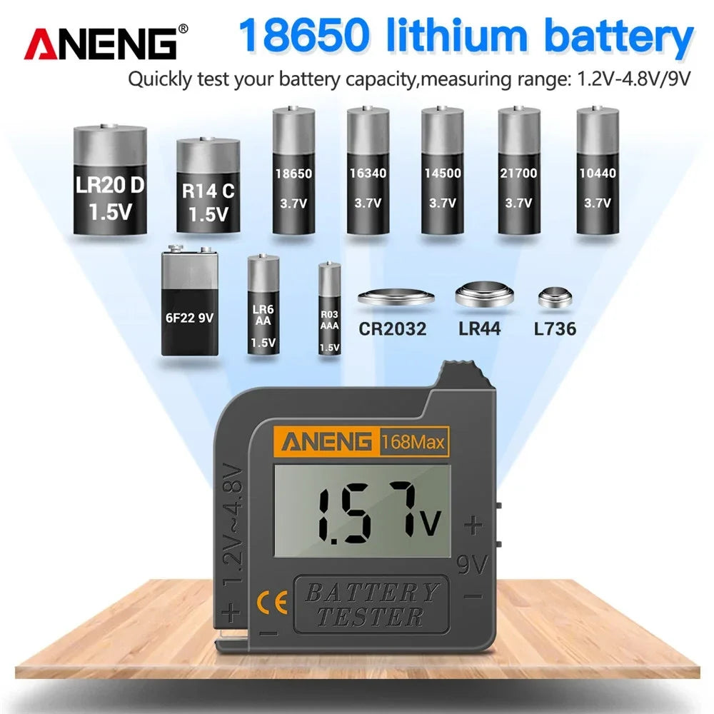 ANENG 168Max Digital Lithium Battery Tester | Universal Capacity Checker for AAA AA Button Cells