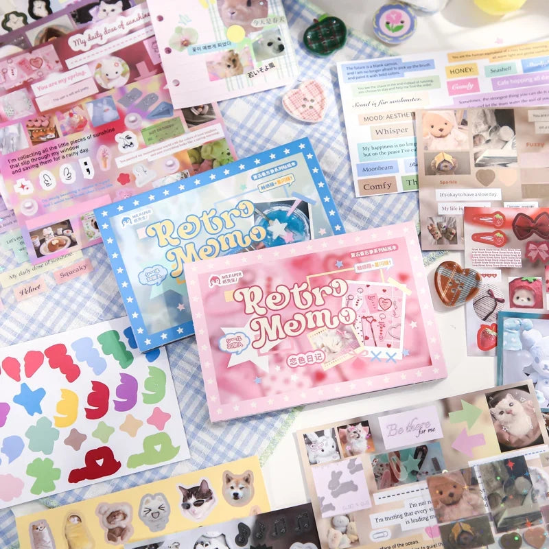 30 Sheets Vintage Retro Memo Sticker Book | Dual Texture Die-Cut Stickers for DIY Crafts