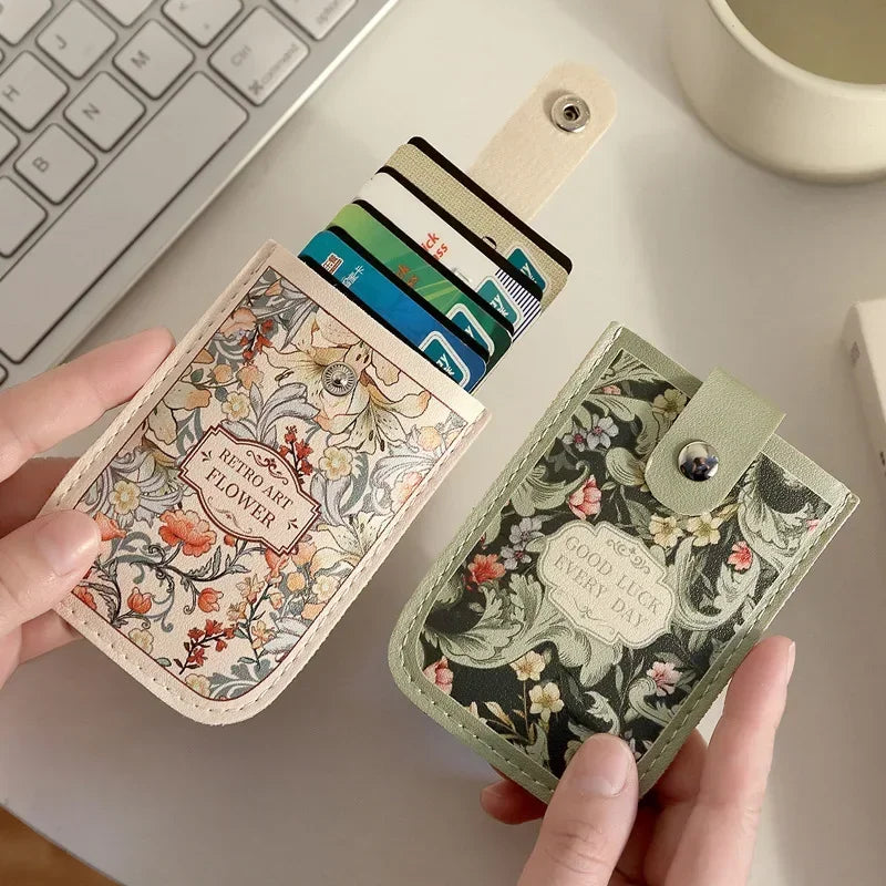 Creative 5 Card Pocket PU Leather Mini Wallet with RFID Blocking and Floral Print | Slim ID Card Holder