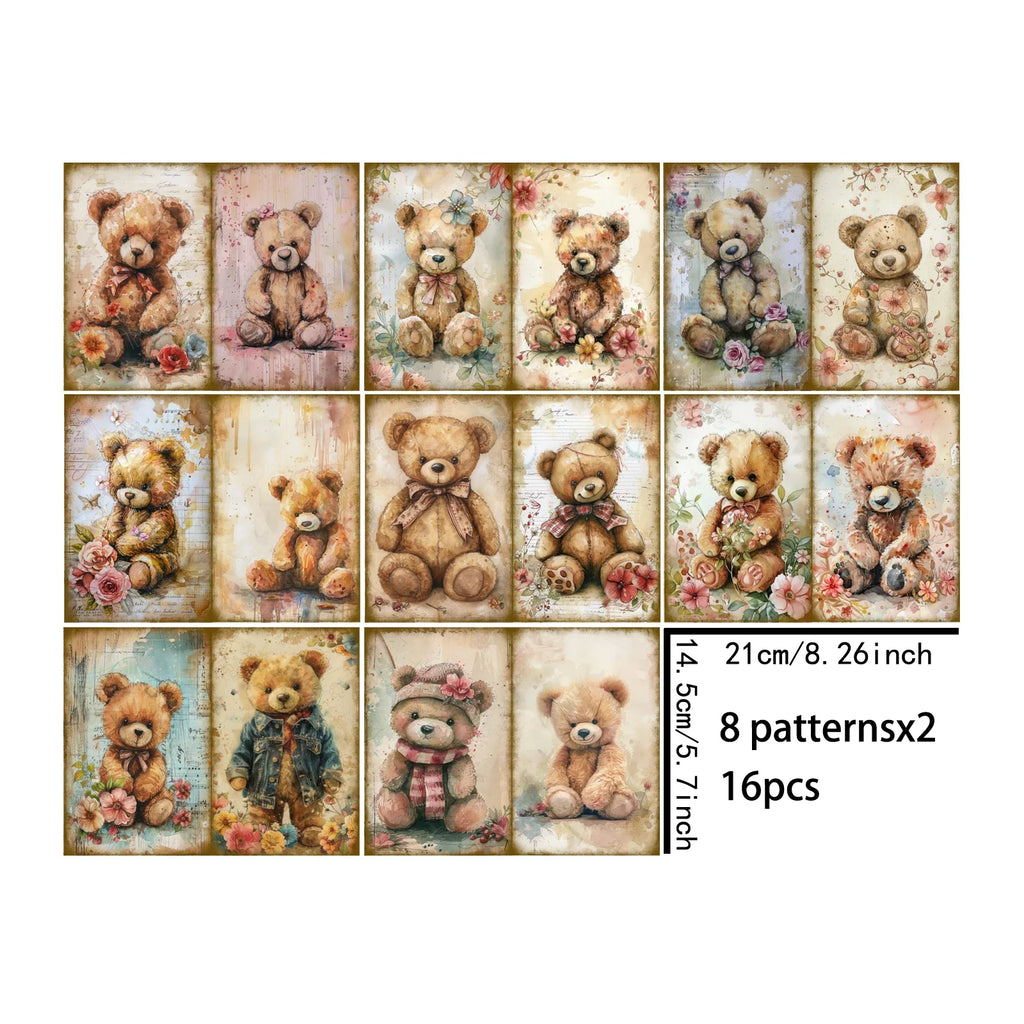 16 Sheets A5 Lace Cute Bear Background Vintage Grunge Paper | Journal Planning Scrapbooking