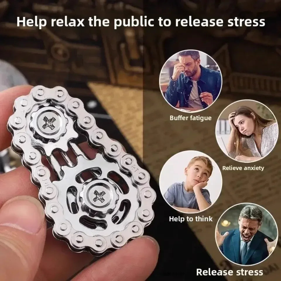Chain Tooth Mechanical Flywheel Fidget Spinner | Metal Bike Chain EDC Stress Relief Toy
