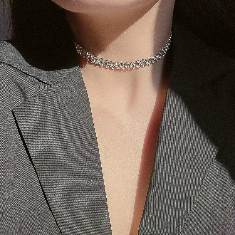 Simple Rhinestone Choker Necklace | Light Luxury Collarbone Chain for Women