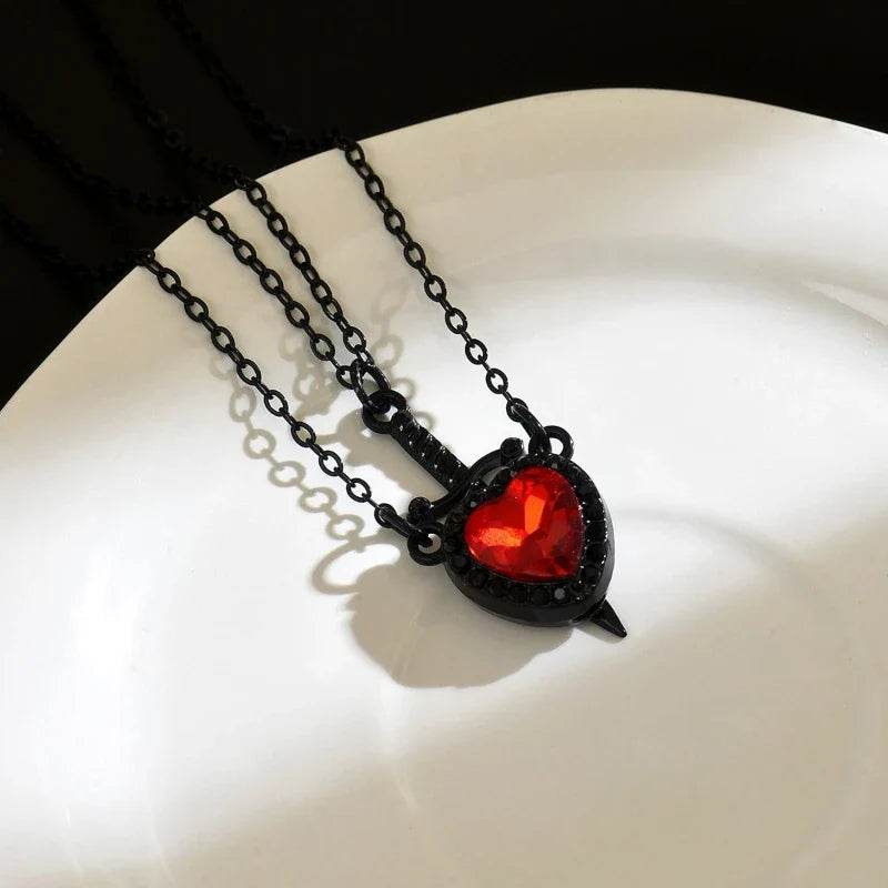 Gothic Sword and Heart Pendant Necklace Set | 2-Piece Gothic Jewelry for Halloween
