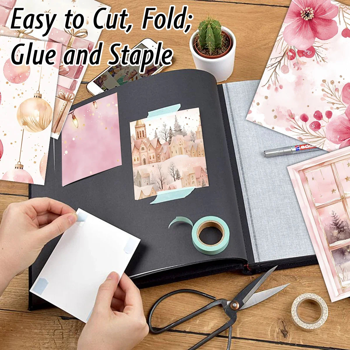 Pink Christmas Scrapbook Paper Pad | 12 Sheets Decorative Craft Papers