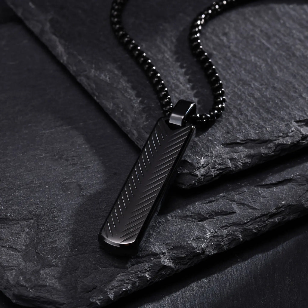 Vnox Stainless Steel Vertical Bar Pendant Necklace for Men | Black Silver Metal Collar Jewelry