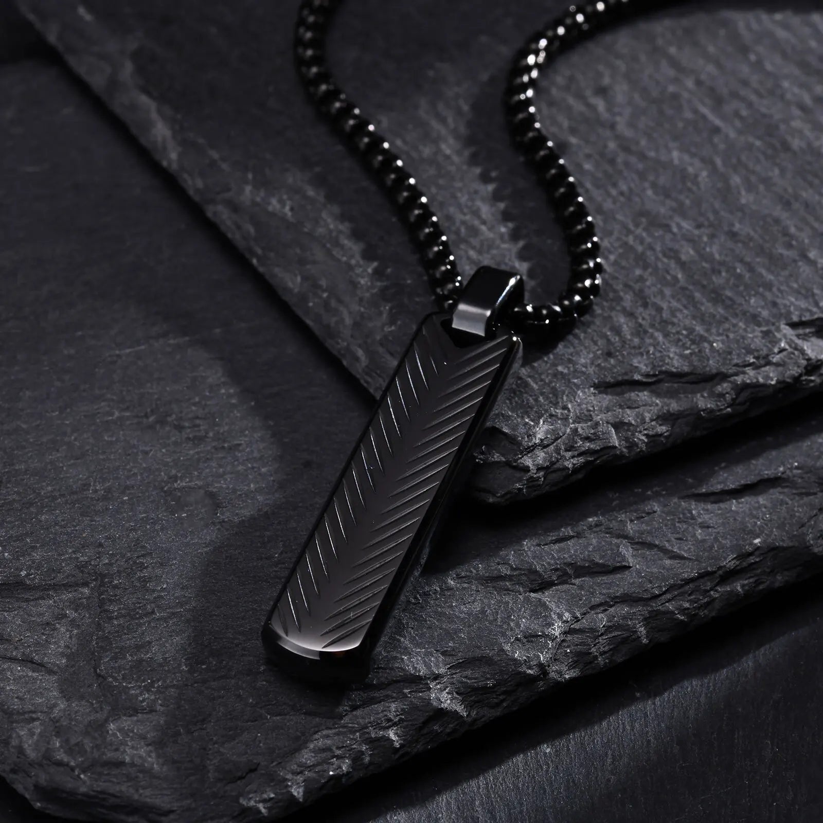Vnox Stainless Steel Vertical Bar Pendant Necklace for Men | Black Silver Metal Collar Jewelry