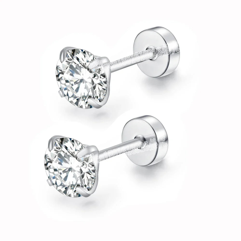 Round Crystal Zircon Stainless Steel Stud Earrings | 4 Color Fashion Non-Allergic Earrings
