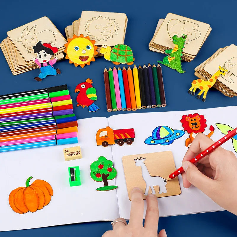 20 Pieces Montessori Wooden Stencil Set | Kids DIY Drawing and Coloring Toys
