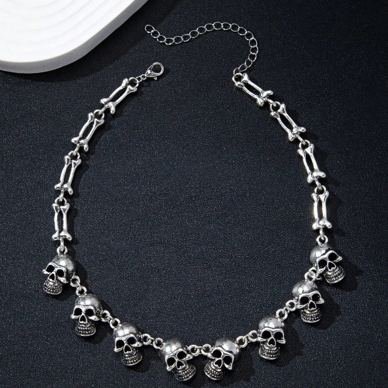 Gothic Skull Choker Necklace | Multiple Skull Connected Gothic Jewelry for Women