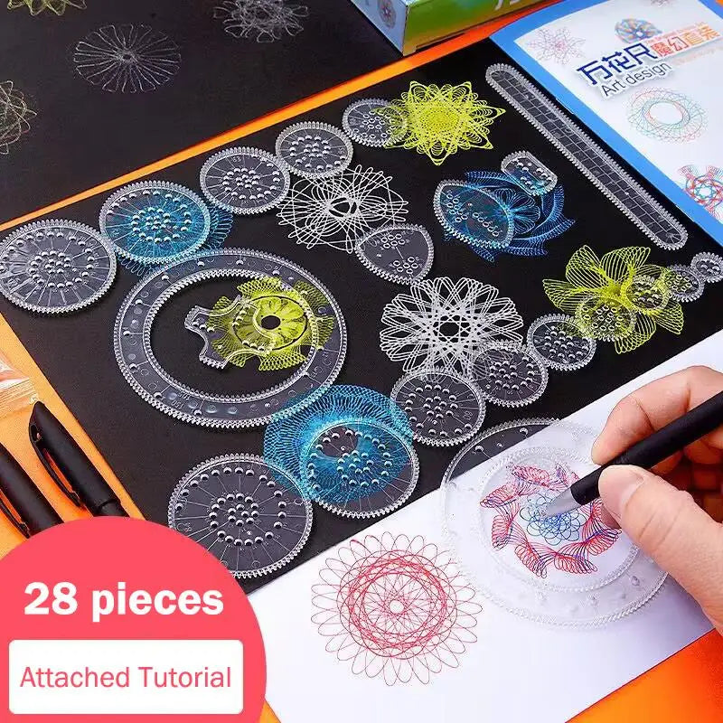 22pcs Mathematical Roulette Drawing Tools Set | Geometric Ruler Learning Painting Puzzle Toys