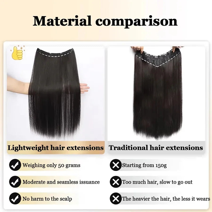 Synthetic Long Straight Clip In Hair Extension | 4 Clips Hidden Hair Piece Wig