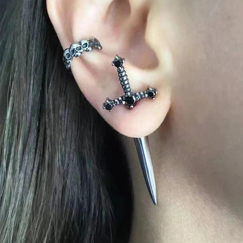 Gothic Sword Earrings | Vintage Crystal Dagger Ear Jacket for Women