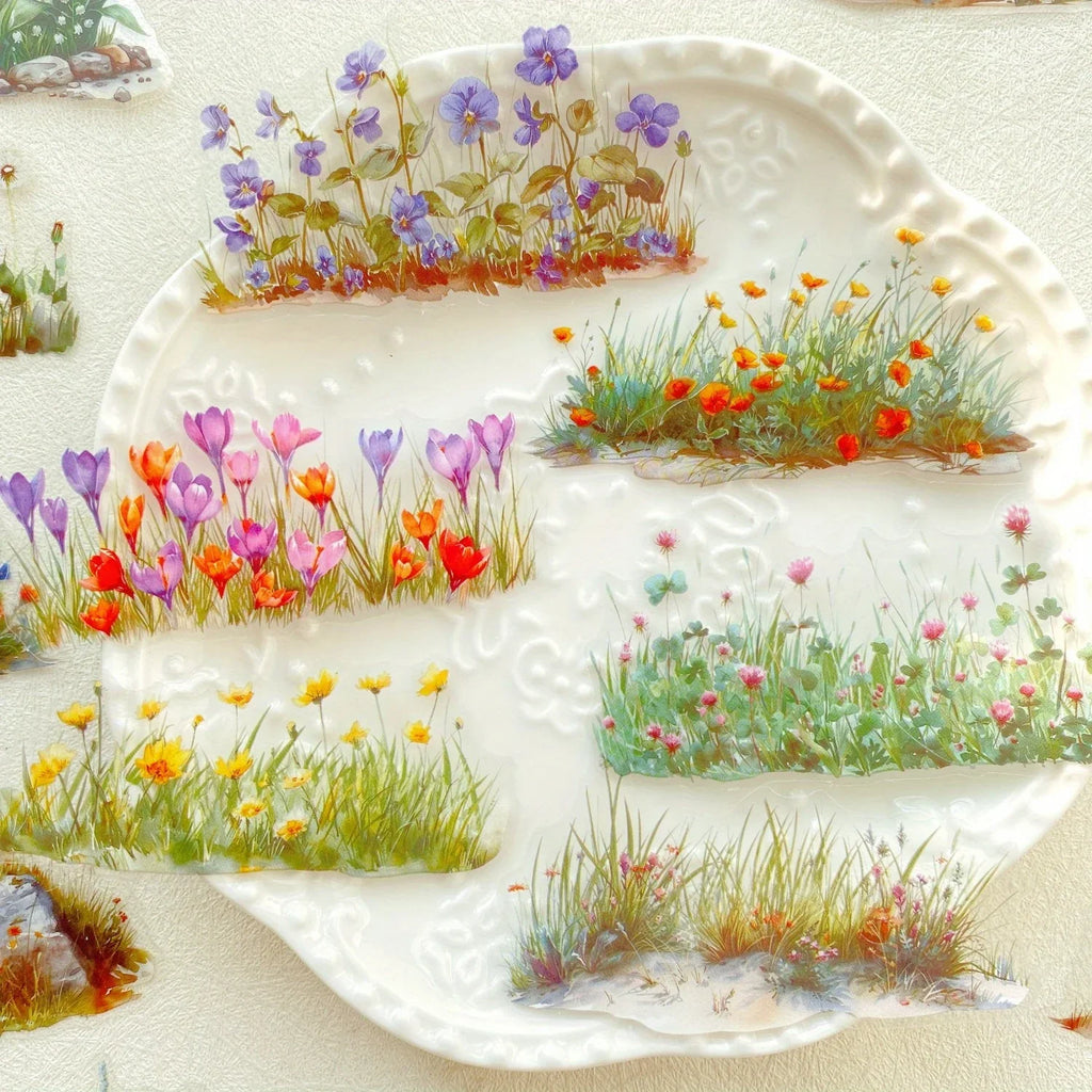 20pcs Flower PET Stickers for Scrapbooking | Green Plants Decorative Stickers