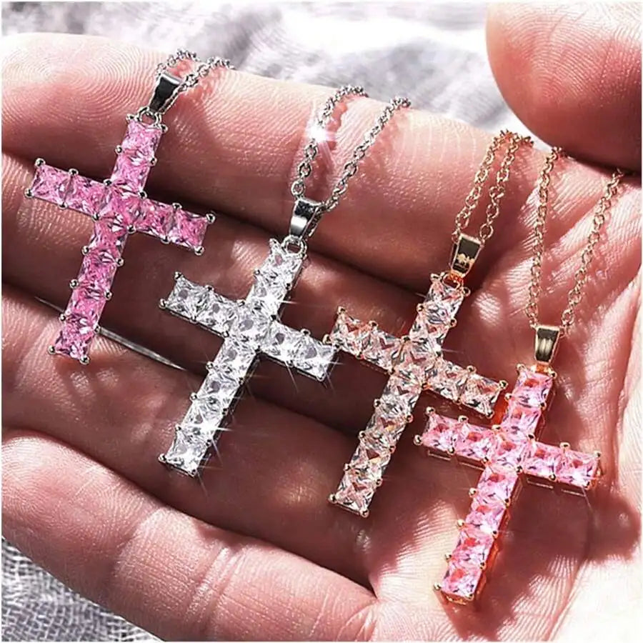 Cross Pendant Necklace for Women | Multi Color Crystal Jesus Pendant Jewelry