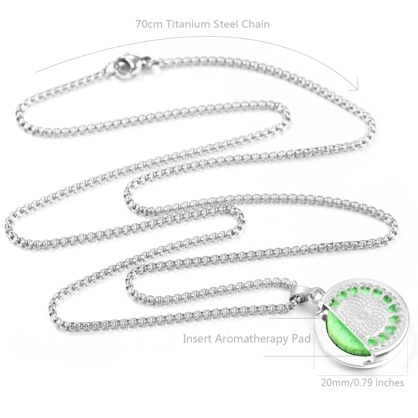 20mm Pattern Insert Perfume Pad Locket Necklace | Stainless Steel Aromatherapy Pendant